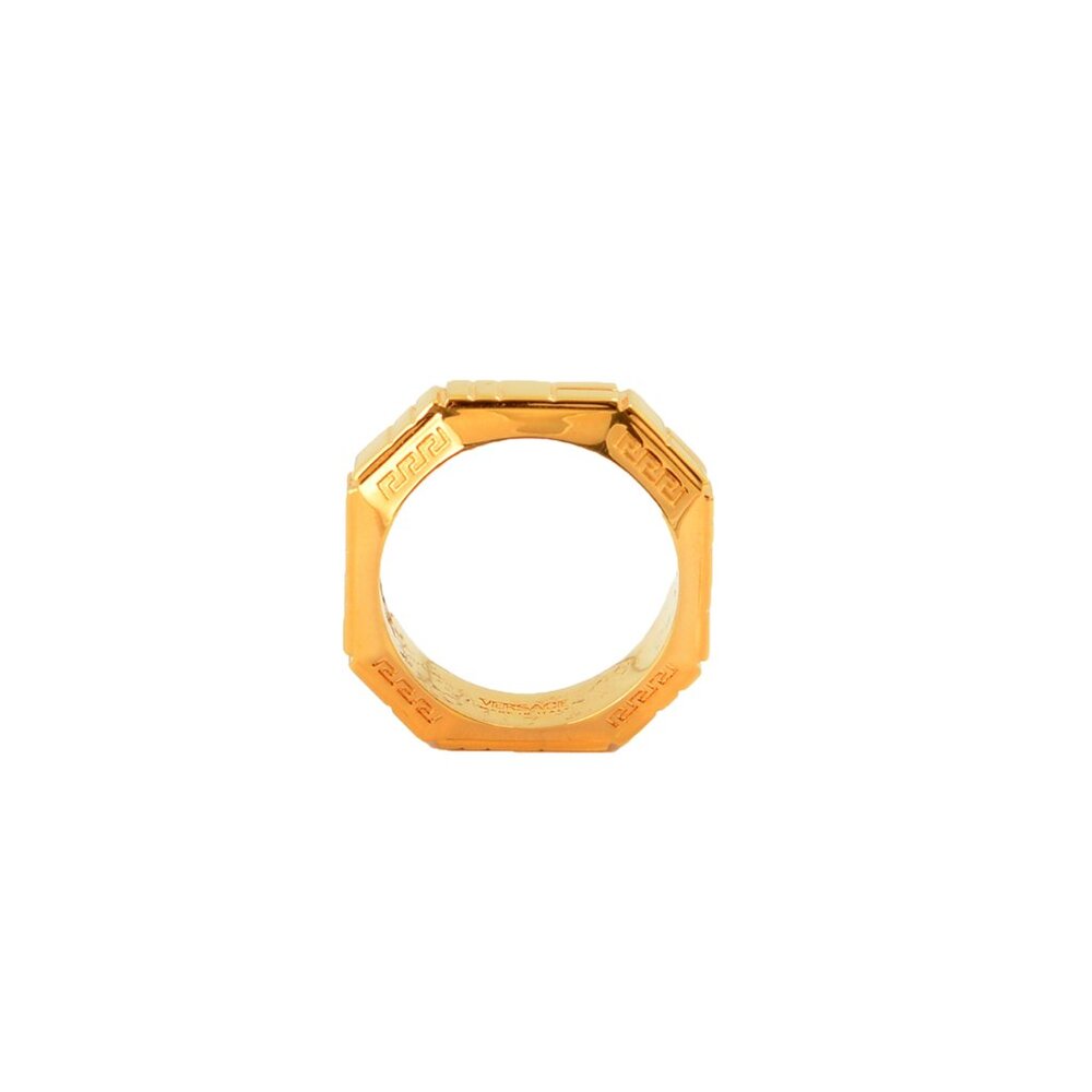 Versace Gold Color Metal "Greeca Stripe" Ring Sz 23